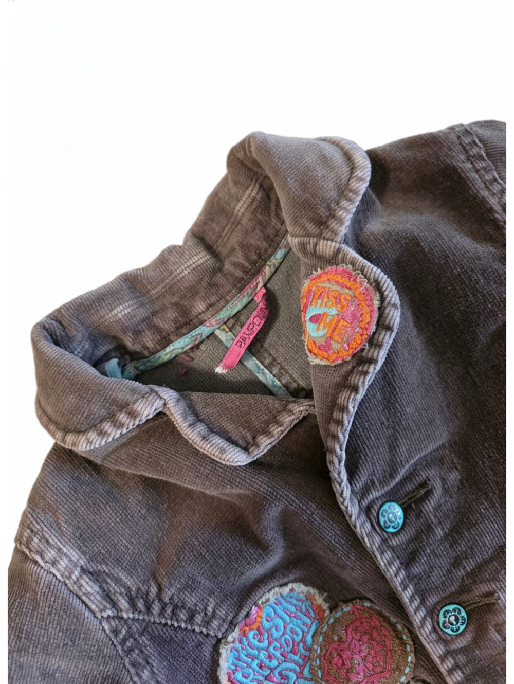 Pampolina Toddler Brown Corduroy Jacket with Colorful Embroidered Patches Size 2